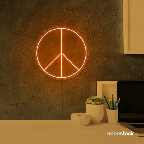 Peace neon sign in orange for wall art and home decor