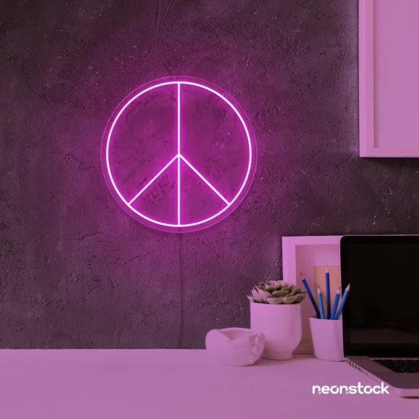 Peace neon sign in pink for wall art and home decor