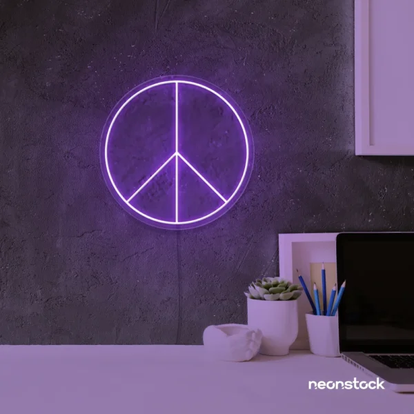 Peace neon sign in purple for wall art and home decor