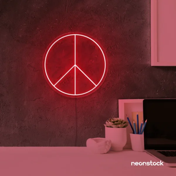 Peace neon sign in red for wall art and home decor