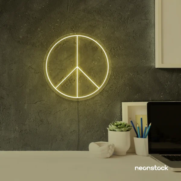 Peace neon sign in warm white for wall art and home decor
