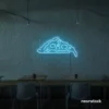 Pizza slice neon sign in ice blue for pizzerias, fast food joints, and restaurant wall decor.