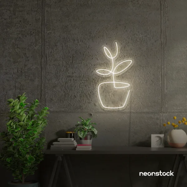 Plant neon sign in Neutral white for home decor