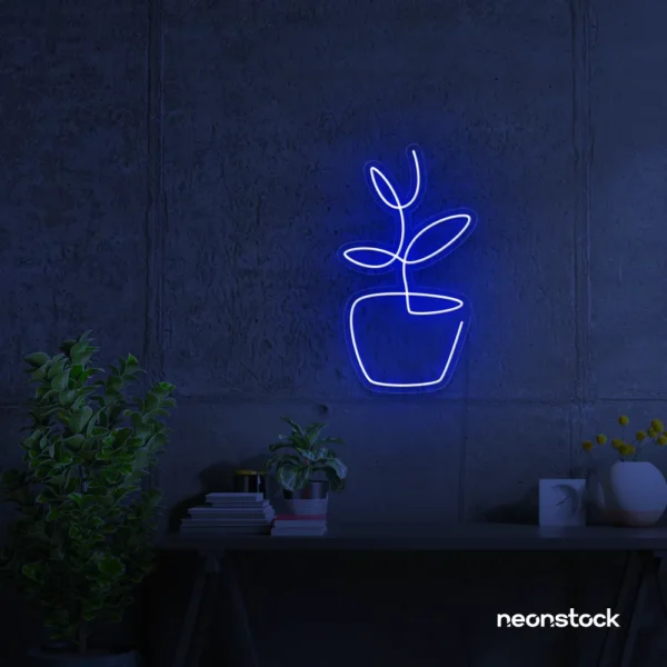 Plant neon sign in dark blue for home decor