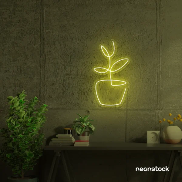 Plant neon sign in lemon yellow for home decor