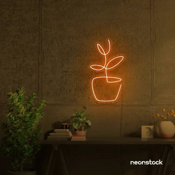 Plant neon sign in orange for home decor