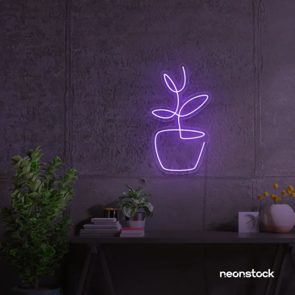 Plant neon sign in purple for home decor