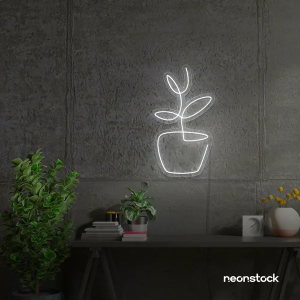 Plant neon sign in white for home decor