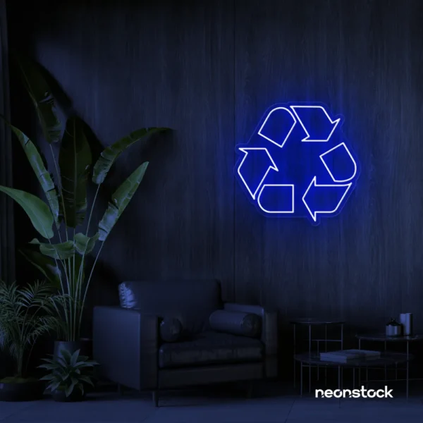 Reuse Recycle neon sign in dark blue for eco-conscious decor, sustainable spaces, and green-themed rooms