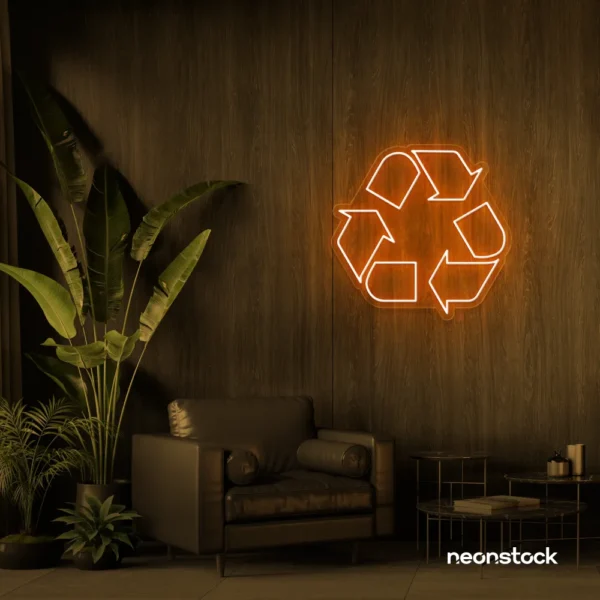 Reuse Recycle neon sign in orange for eco-conscious decor, sustainable spaces, and green-themed rooms