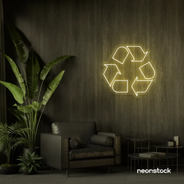 Reuse Recycle neon sign in warm white for eco-conscious decor, sustainable spaces, and green-themed rooms