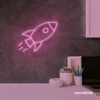 Rocket neon sign in baby pink for kids' rooms, play areas, and space-themed nursery decor.