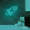 Rocket neon sign in mint green for kids' rooms, play areas, and space-themed nursery decor.