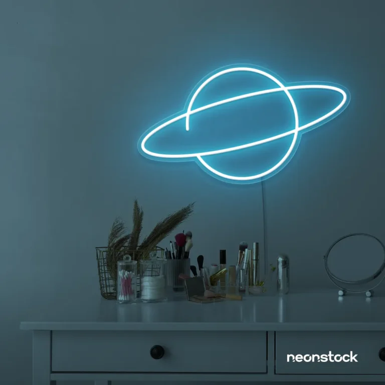 Planet neon sign in ice blue for kids room wall decor