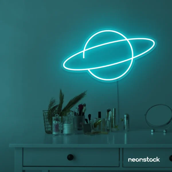Planet neon sign in mint green for kids room wall decor