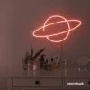 Planet neon sign in peachy pink for kids room wall decor