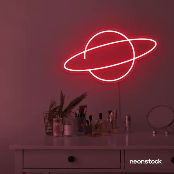 Planet neon sign in red for kids room wall decor