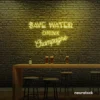 Save Water Drink Champagne neon sign in lemon yellow for party kitchens, wine bars, and bubbly wall decor.