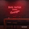 Save Water Drink Champagne neon sign in red for party kitchens, wine bars, and bubbly wall decor.