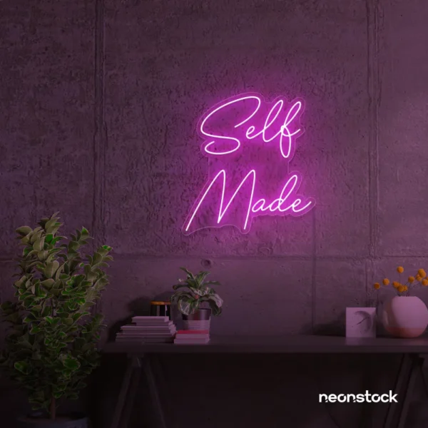 Self Made neon sign in pink for home offices, studios, and entrepreneur decor.