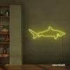 Shark neon sign in lemon yellow for kids' rooms, ocean-themed decor, and fun playroom walls.