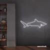 Shark neon sign in white for kids' rooms, ocean-themed decor, and fun playroom walls.