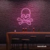 Skull neon sign in baby pink for man cave or garage decor