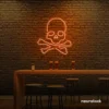 Skull neon sign in orange for man cave or garage decor