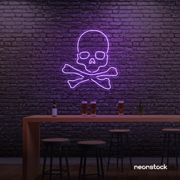 Skull neon sign in purple for man cave or garage decor