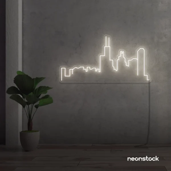 Skyline neon sign in neutral white for modern wall decor