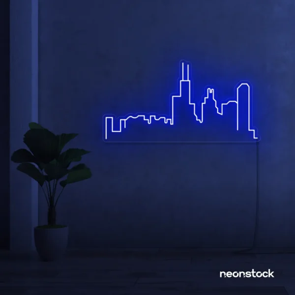 Skyline neon sign in dark blue for modern wall decor