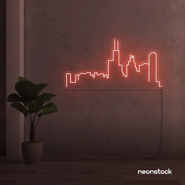 Skyline neon sign in peachy pink for modern wall decor