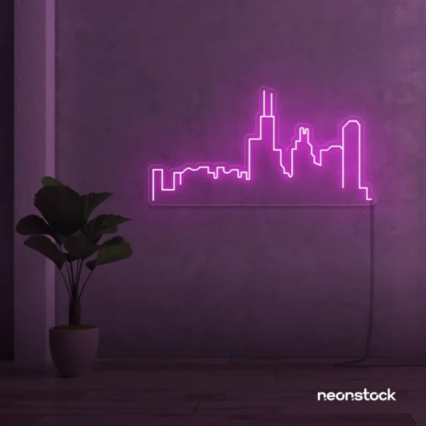 Skyline neon sign in pink for modern wall decor