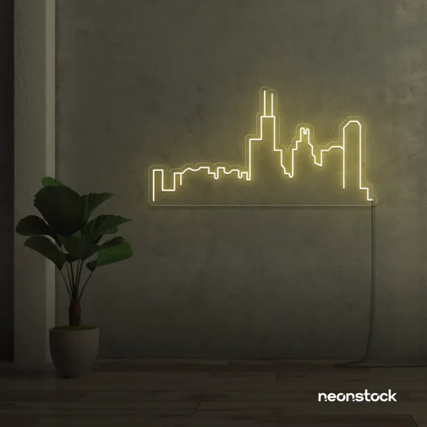 Skyline neon sign in warm white for modern wall decor