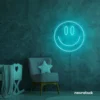 Smiley face neon sign in mint green for dorm walls, teen rooms, and joyful room decor.
