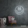 Smiley face neon sign in white for dorm walls, teen rooms, and joyful room decor.