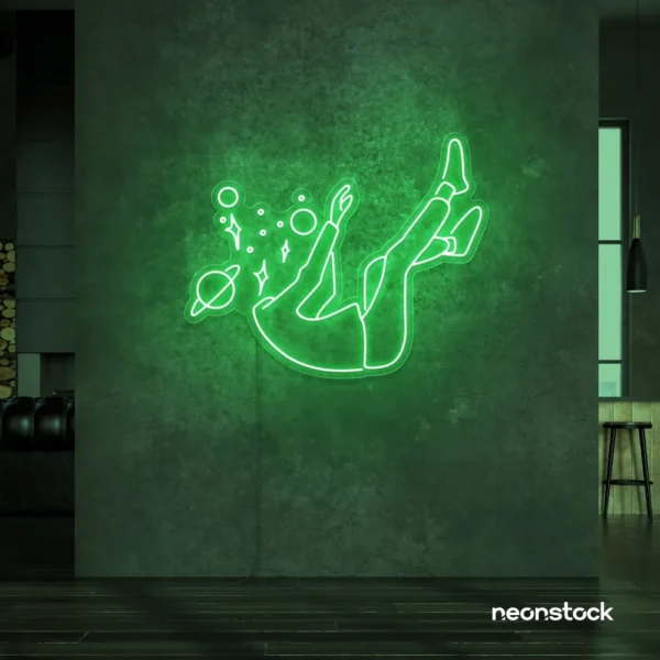 Space head neon sign in Green color for kids room or game room wall decor
