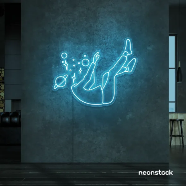 Space head neon sign in Ice Blue color for kids room or game room wall decor