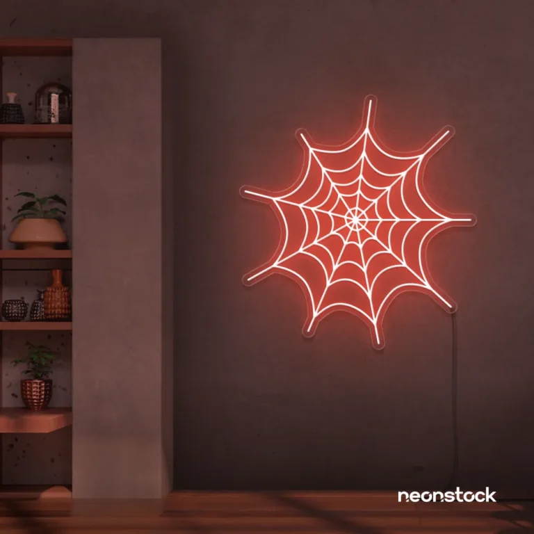 Spider web neon sign in peachy pink for kids room wall decor or Halloween-themed spaces