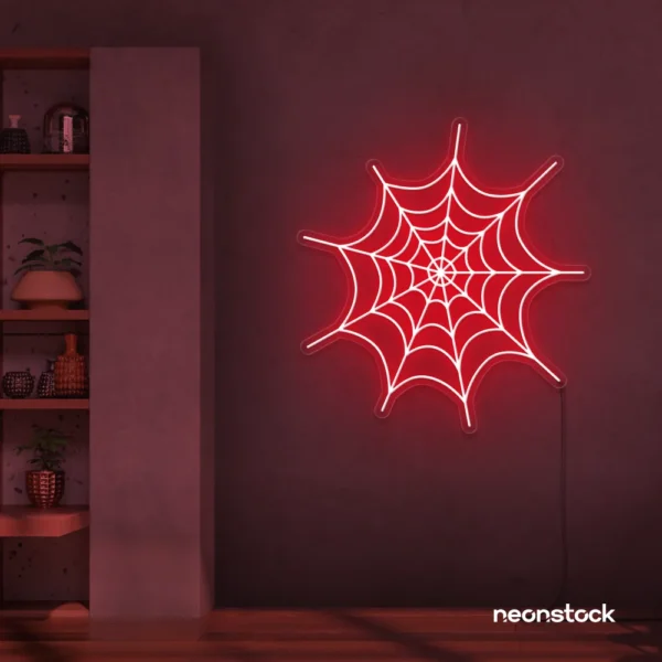Spider web neon sign in red for kids room wall decor or Halloween-themed spaces