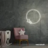 Neutral white star and circle neon sign for minimal wall decor in kids' rooms or cozy corners