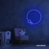 Dark blue neon circle with star accents mounted on a textured wall, ideal for cozy modern interiors.