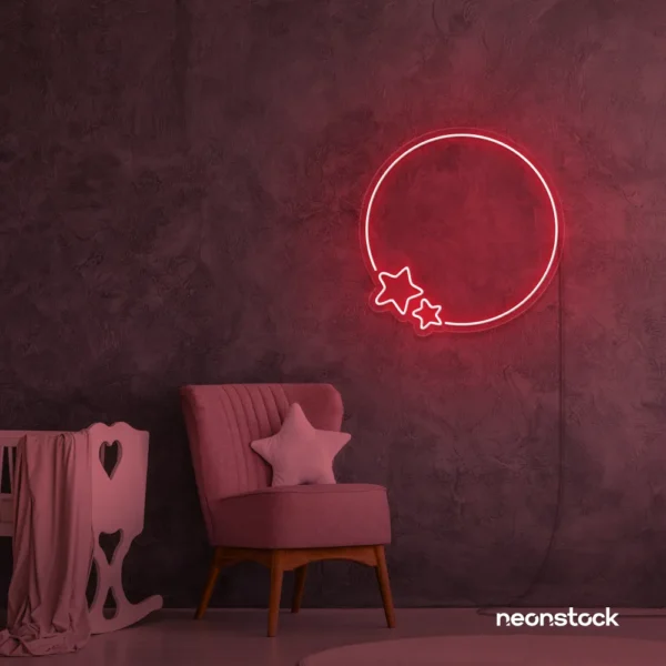 Star and circle neon sign in red for kids room, bedroom wall decor, or playroom style