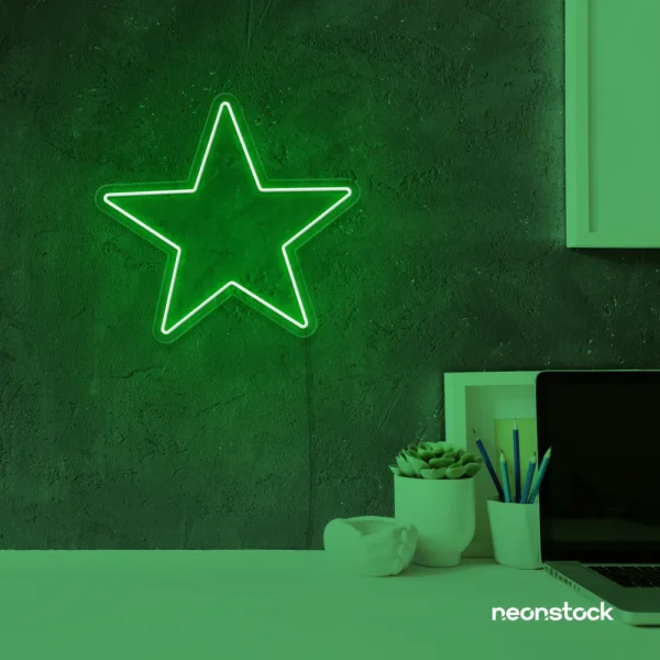 Star neon sign in deep green for kids' rooms, nursery walls, and bedtime light decor.