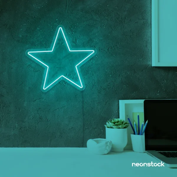Star neon sign in mint green for kids' rooms, nursery walls, and bedtime light decor.