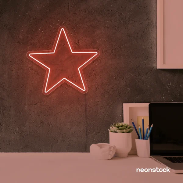 Star neon sign in peachy pink for kids' rooms, nursery walls, and bedtime light decor.