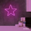 Star neon sign in pink for kids' rooms, nursery walls, and bedtime light decor.