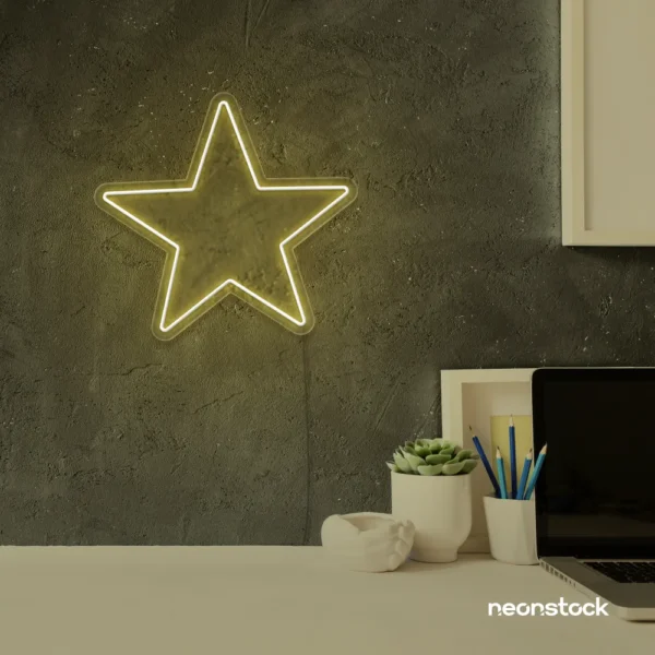 Star neon sign in warm white for kids' rooms, nursery walls, and bedtime light decor.