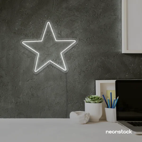 Star neon sign in white for kids' rooms, nursery walls, and bedtime light decor.