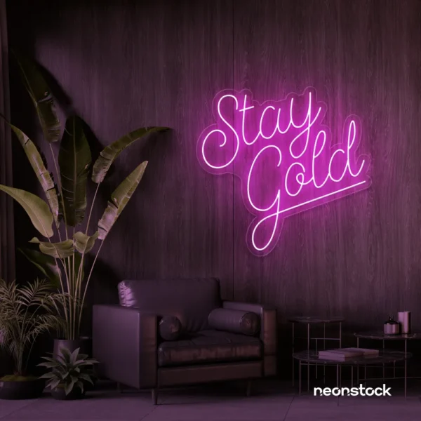 Stay Gold neon sign in pink for glam rooms, babe caves, and feminine decor.